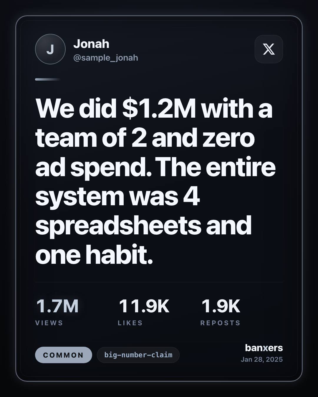 We did $1.2M with a team of 2 and zero ad spend. The entire system was 4 spreadsheets and one habit. by Jonah