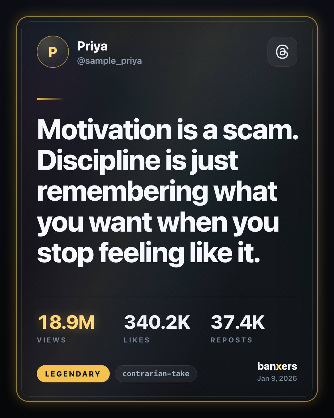 Motivation is a scam. Discipline is just remembering what you want when you stop feeling like it. by Priya