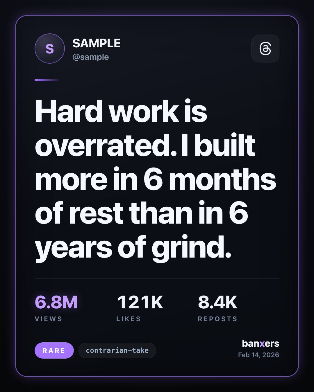 Hard work is overrated. I built more in 6 months of rest than in 6 years of grind. by SAMPLE